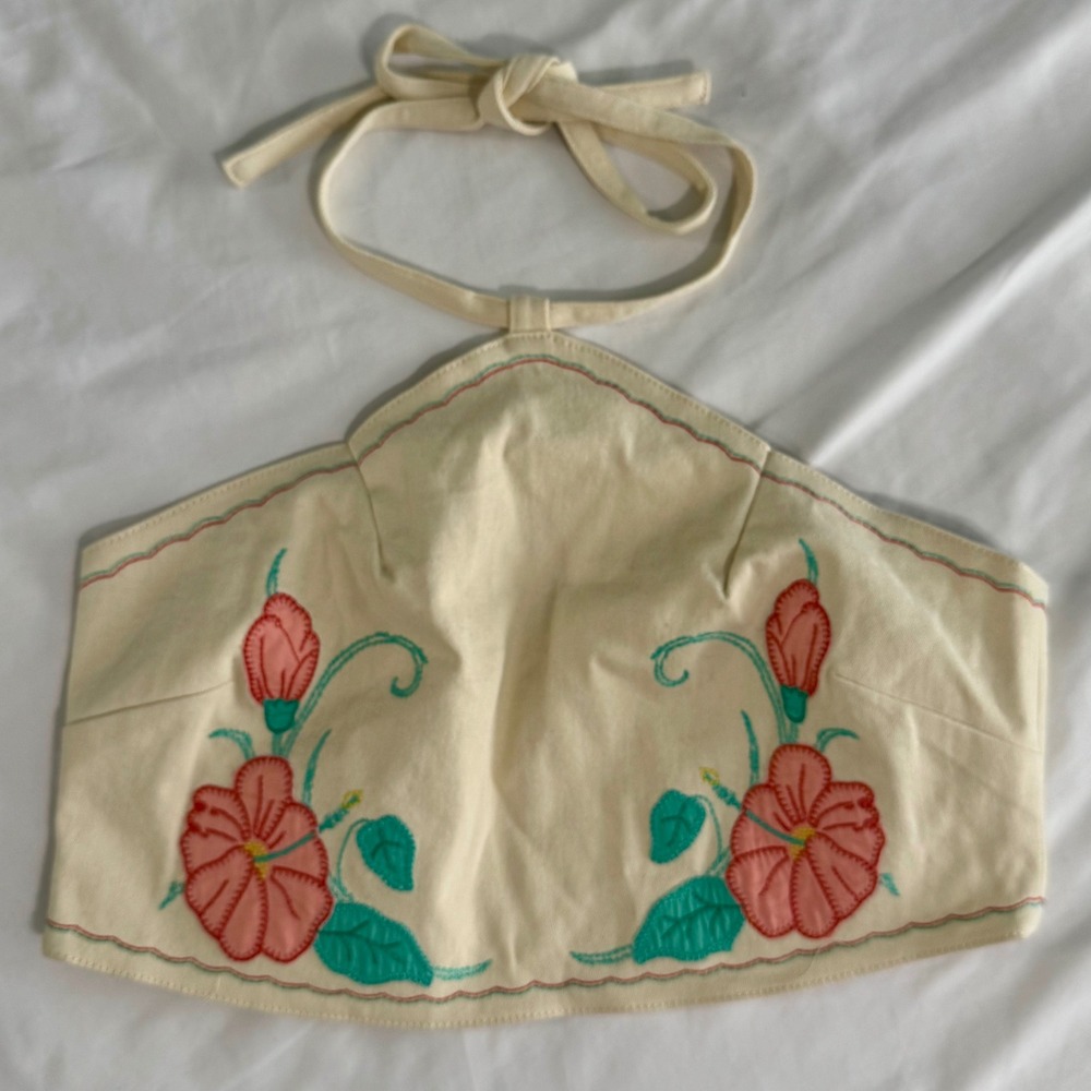 Alice McCall Tanika Halter Top Size 8 Cotton Cream Floral Embroidered Crop Tank - Picture 3 of 9